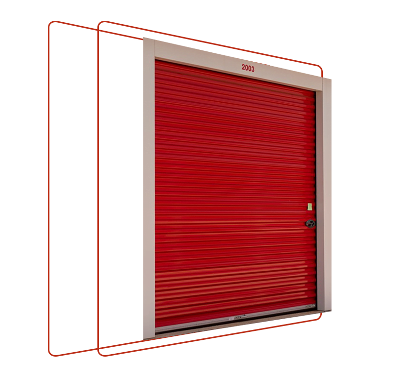 a red roll up door