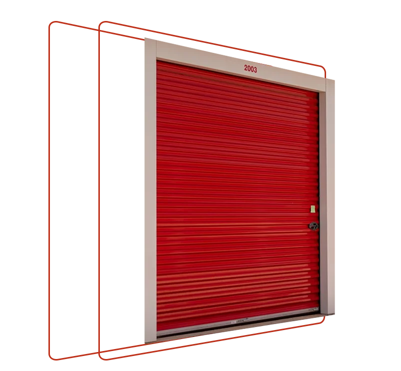 a red roll up door